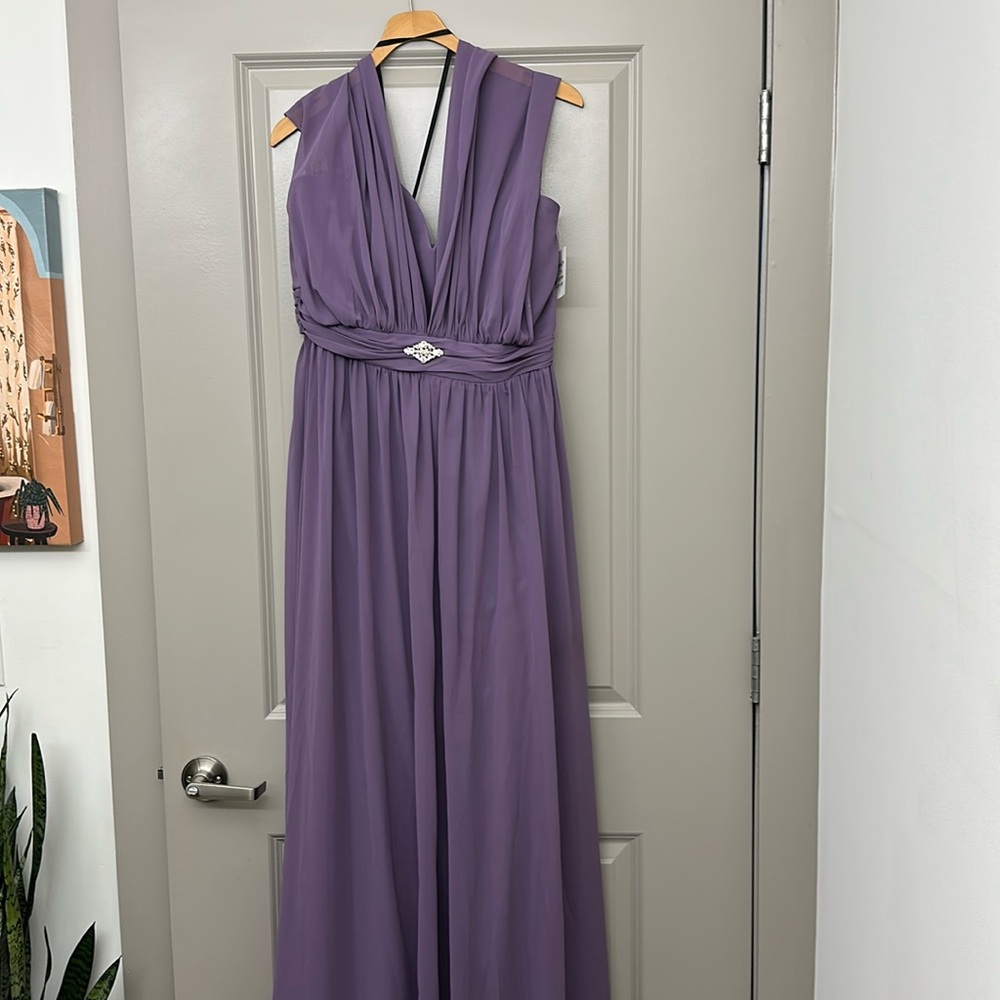 Lavender floor length gown.